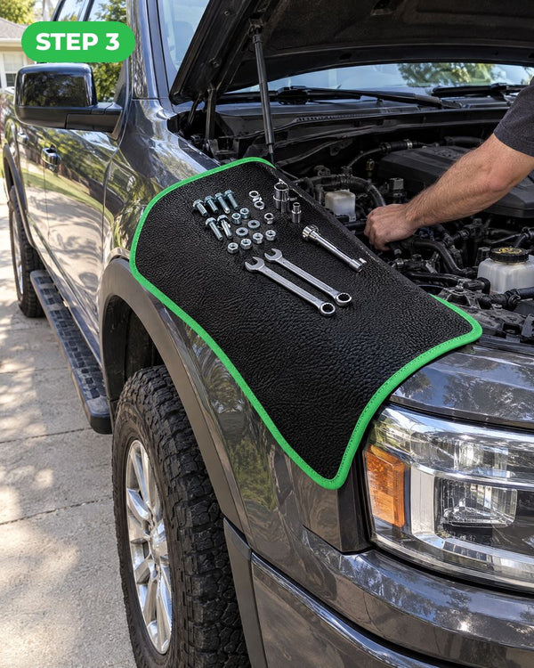 Step 3: parts stay on the mat while you work