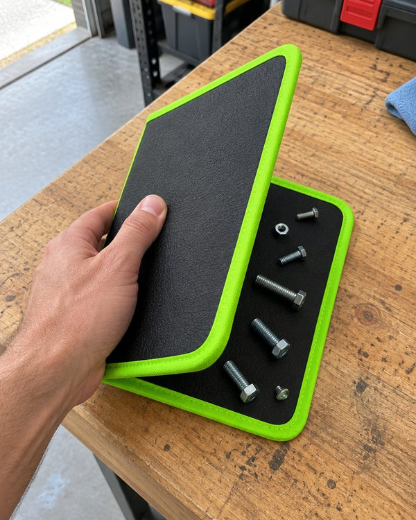 Folding the magnetic mat closed like a book